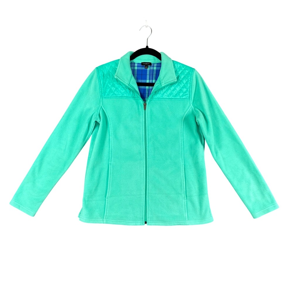 Talbots Quilted Fleece Jacket Women's Small Teal Preppy Athleisure Layer